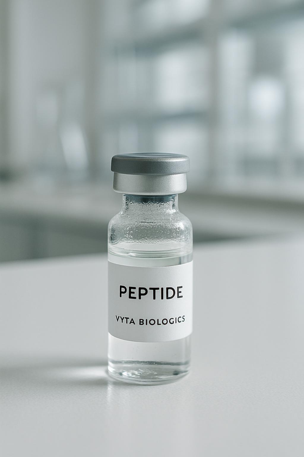 title Peptide, VYTA BIOLOGICS, medicine, lab in background.